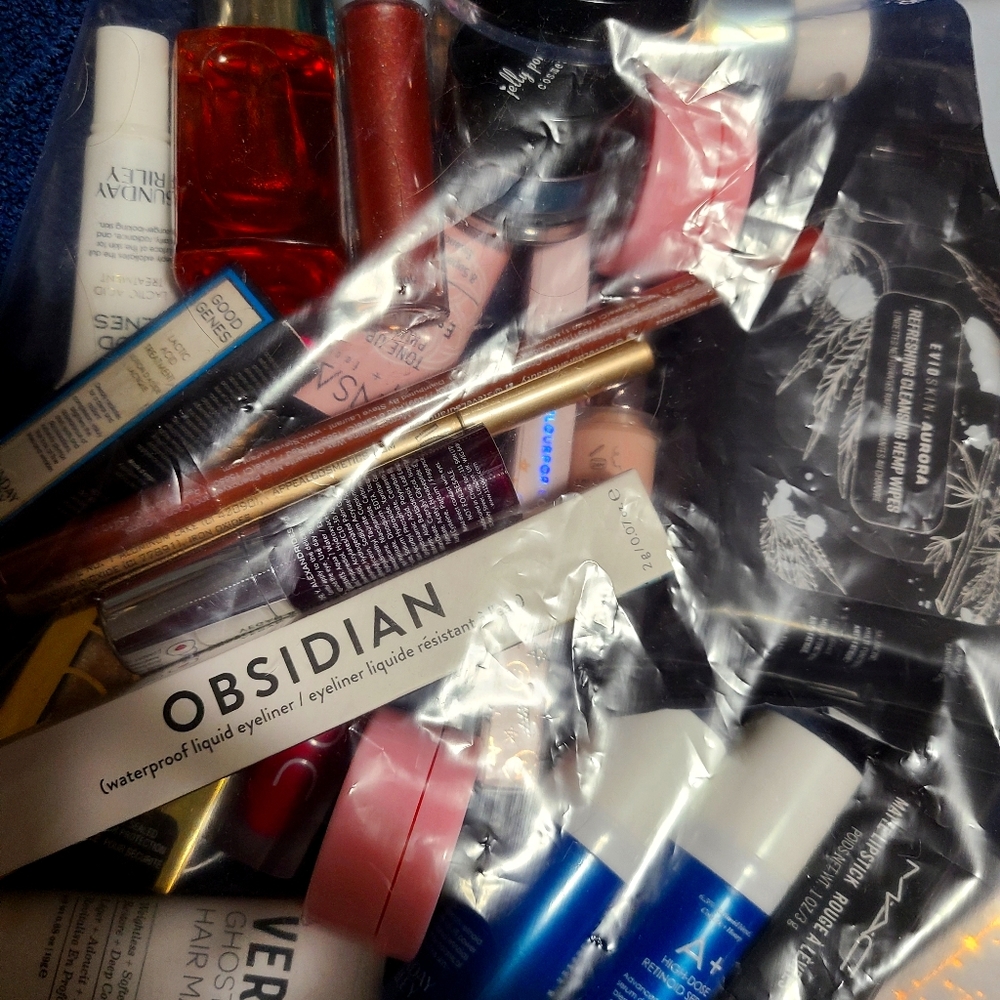 Bag of mixed makeup skincare haircare